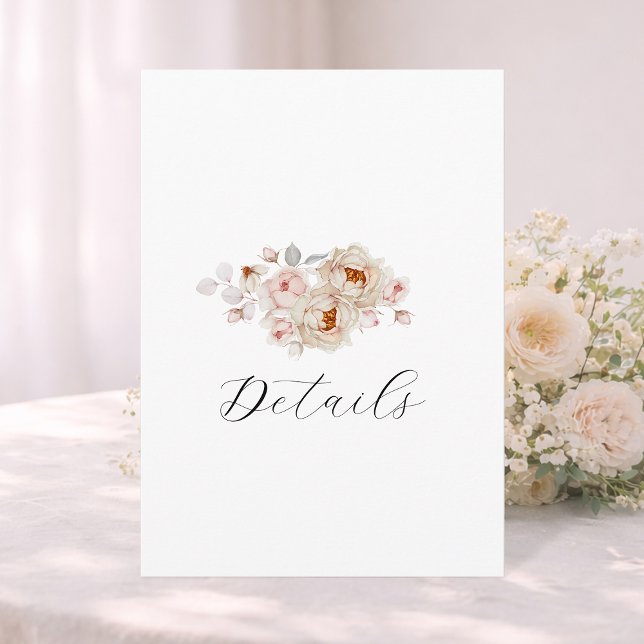 Convite Elegant Floral Wedding Details Card | Double-Sided (Criador carregado)