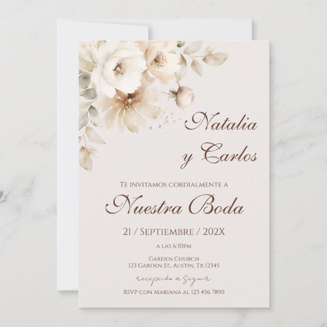 Convite Elegant Floral Wedding Invitation (Frente)