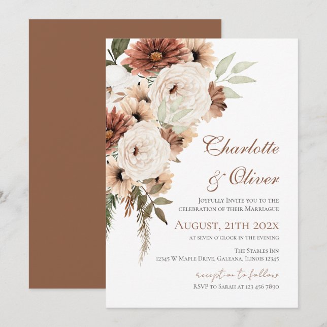Convite Elegant Floral Wedding Invitation (Frente/Verso)
