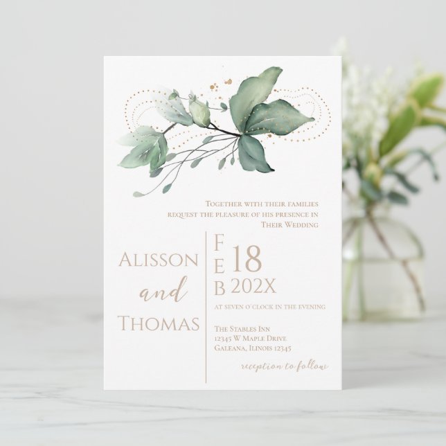 Convite Elegant Floral Wedding Invitation (Em pé/Frente)