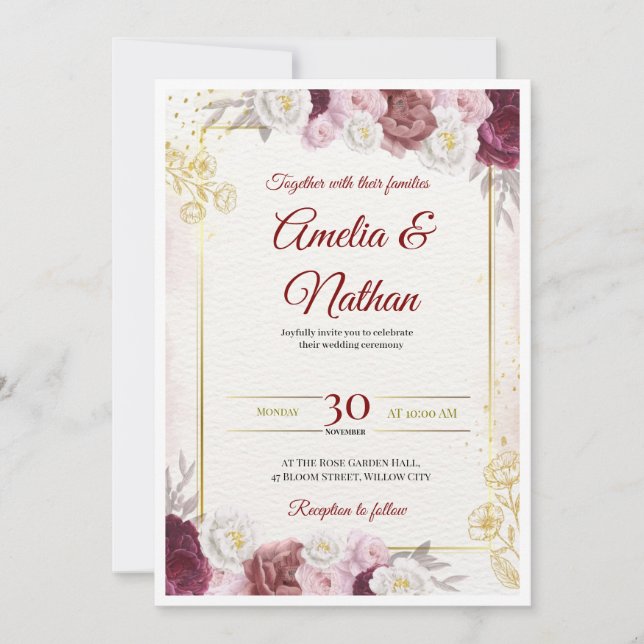 Convite Elegant Floral Wedding Invitation (Frente)