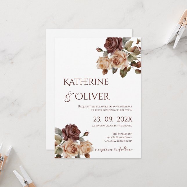 Convite Elegant Floral Wedding Invitation (Frente/Verso In Situ)