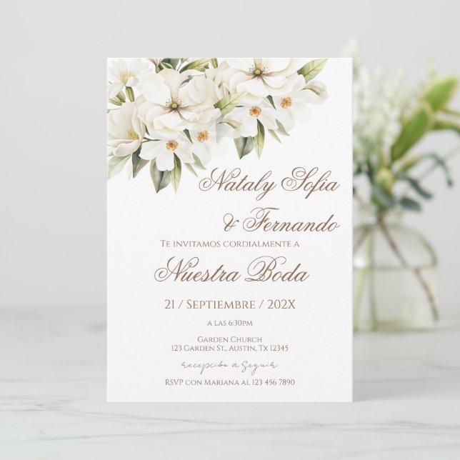 Convite Elegant Floral Wedding Invitation (Em pé/Frente)
