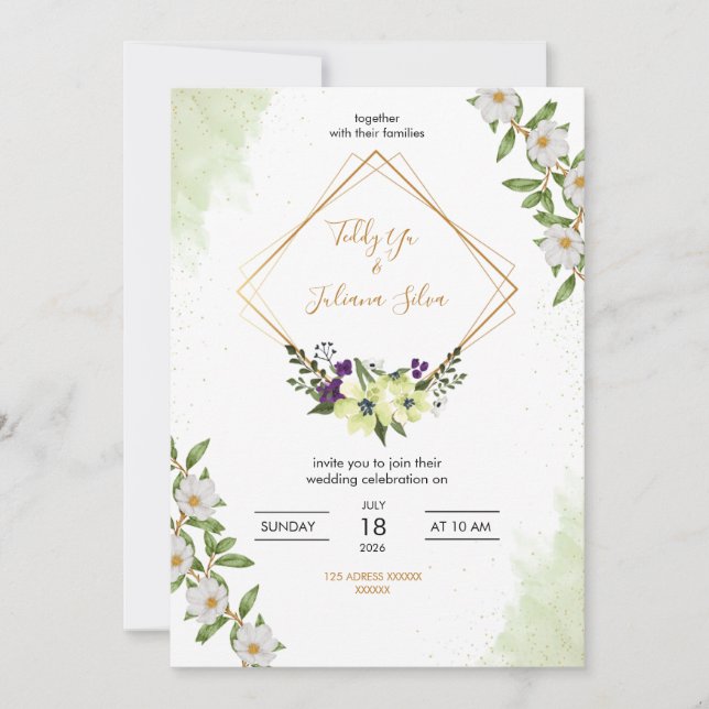 Convite Elegant Floral Wedding Invitation (Frente)