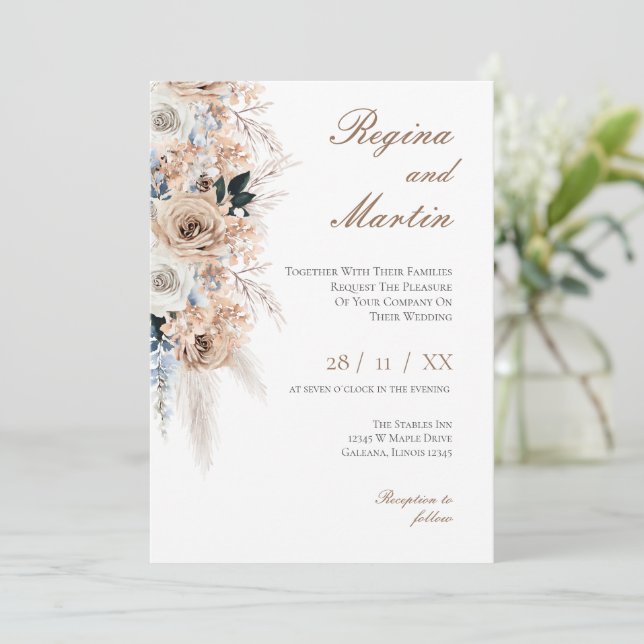 Convite Elegant Floral Wedding Invitation (Em pé/Frente)