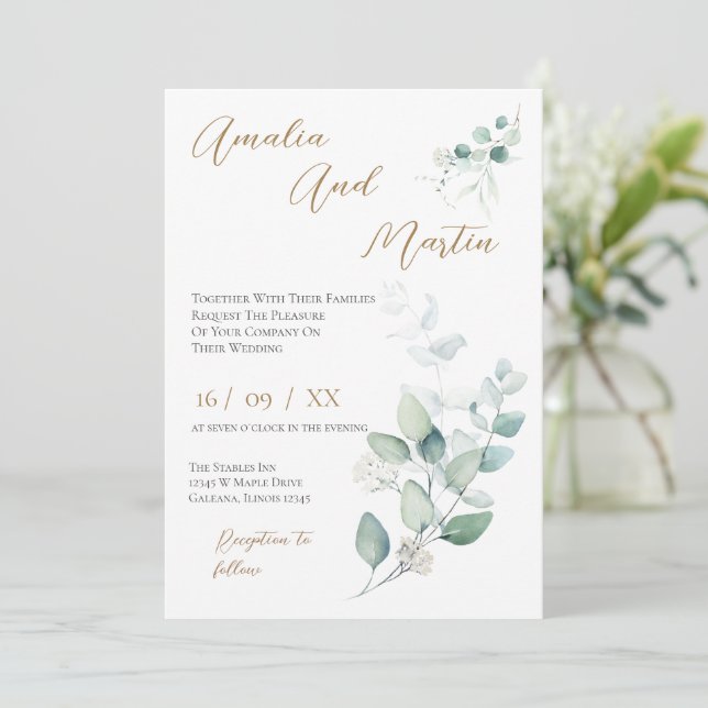 Convite Elegant Floral Wedding Invitation (Em pé/Frente)