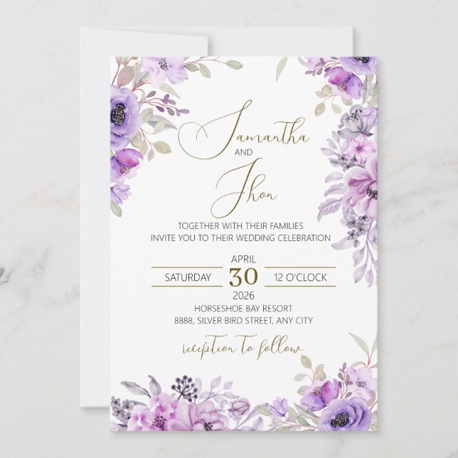 Convite Elegant Floral Wedding Invitation (Frente)