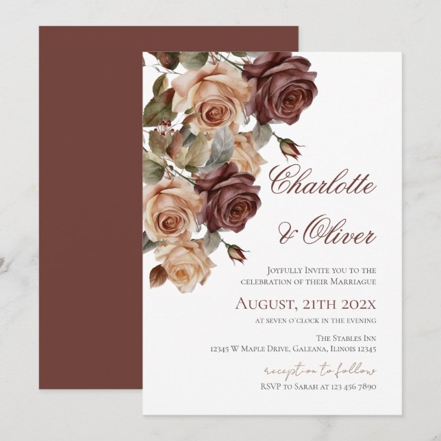Convite Elegant Floral Wedding Invitation (Frente/Verso)