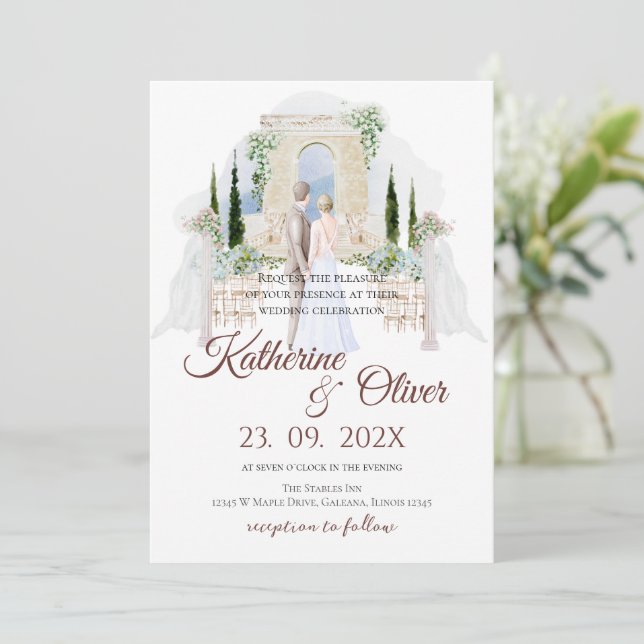 Convite Elegant Floral Wedding Invitation (Em pé/Frente)