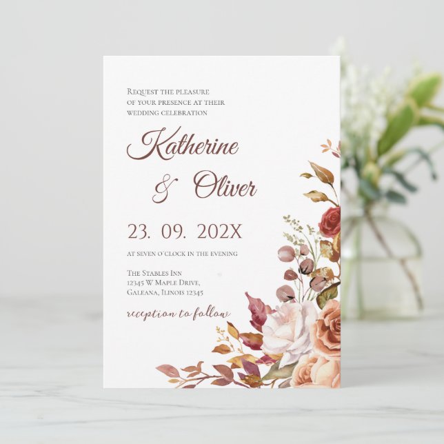 Convite Elegant Floral Wedding Invitation (Em pé/Frente)