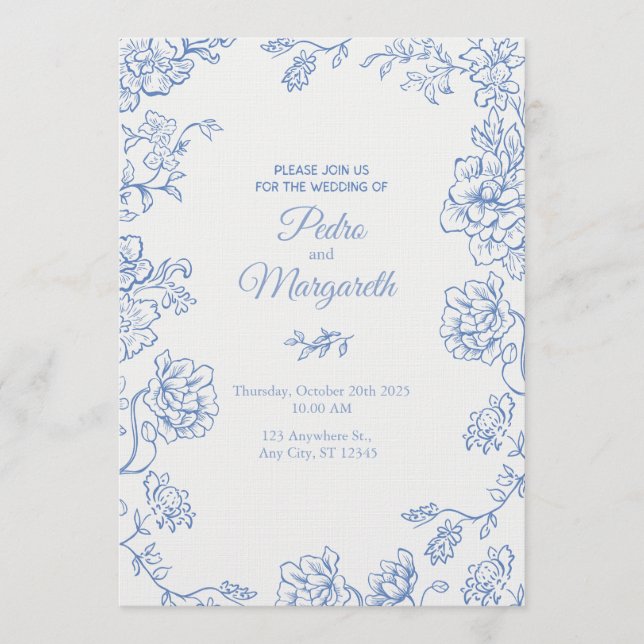 Convite Elegant Floral Wedding Invitation  (Frente)