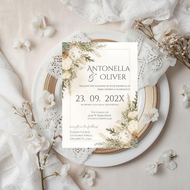 Convite Elegant Floral Wedding Invitation (Criador carregado)