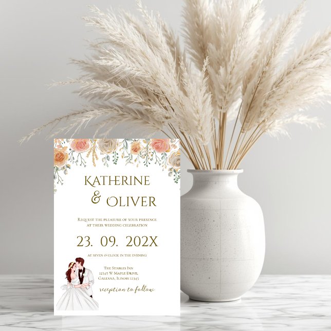 Convite Elegant Floral Wedding Invitation (Criador carregado)