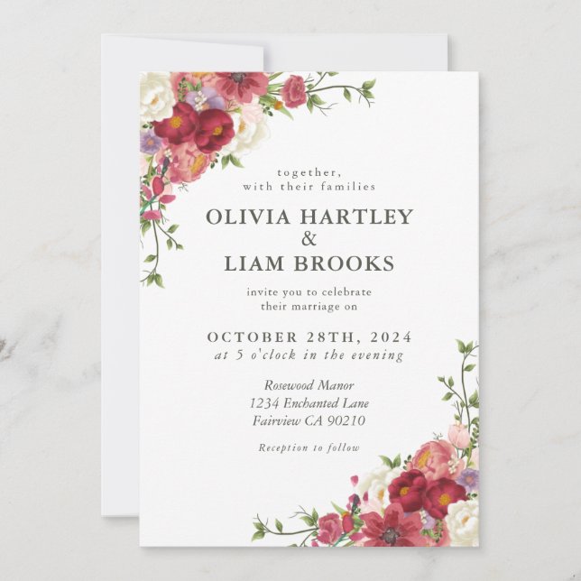 Convite Elegant Floral Wedding Invitation  (Frente)