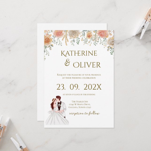 Convite Elegant Floral Wedding Invitation (Frente/Verso In Situ)