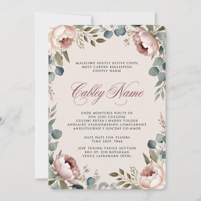 Convite Elegant Floral Wedding Invitation  (Frente)