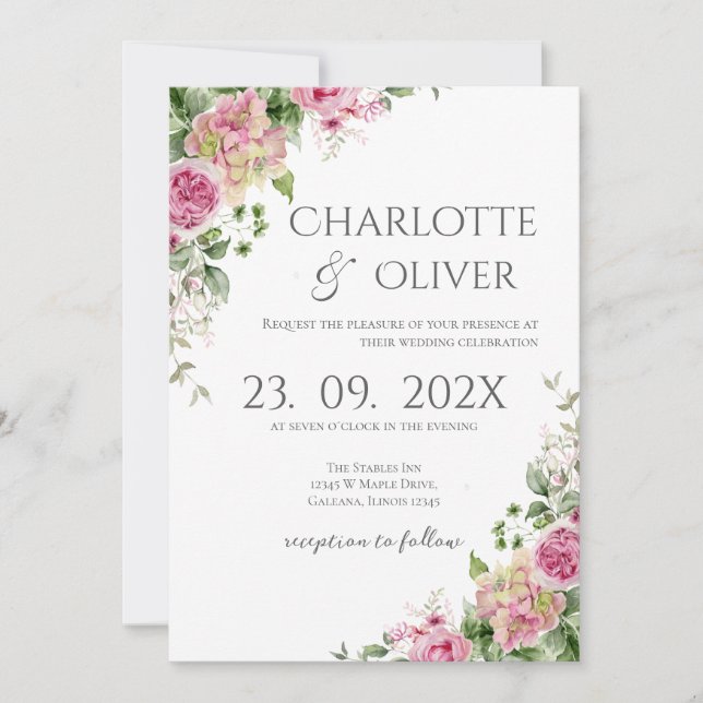 Convite Elegant Floral Wedding Invitation (Frente)