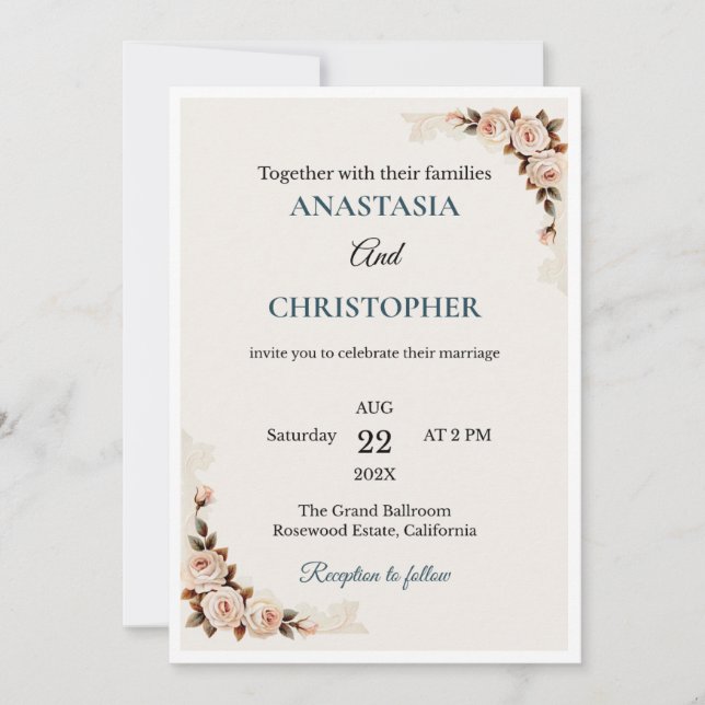 Convite Elegant Floral Wedding Invitation (Frente)