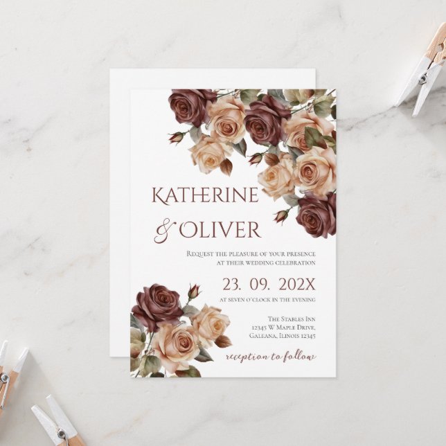Convite Elegant Floral Wedding Invitation (Frente/Verso In Situ)