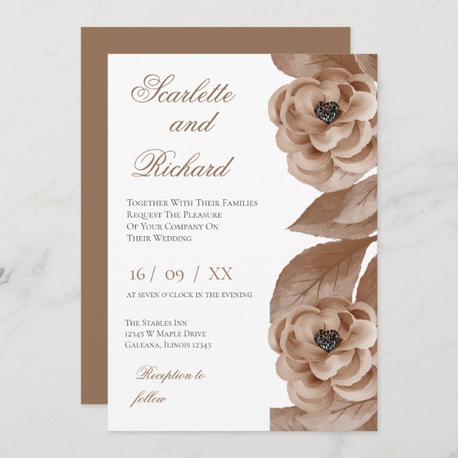 Convite Elegant Floral Wedding Invitation (Frente/Verso)