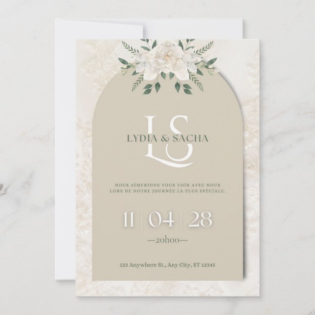 Convite Elegant Floral Wedding Invitation | Arch Design (Frente)