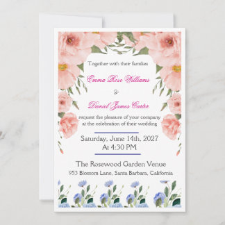Convite Elegant Floral Wedding Invitation | Blush Pink 