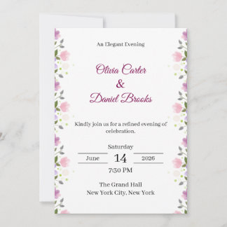 Convite Elegant Floral Wedding Invitation Card