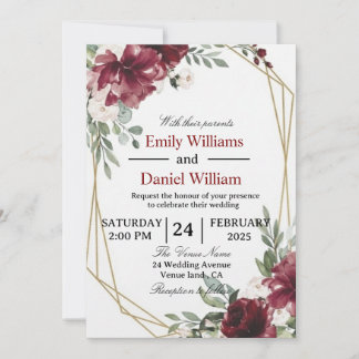 Convite Elegant Floral Wedding Invitation Card