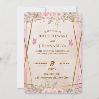 Convite Elegant Floral Wedding Invitation Card