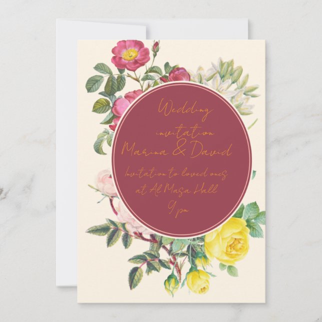 Convite Elegant Floral Wedding Invitation Card (Frente)