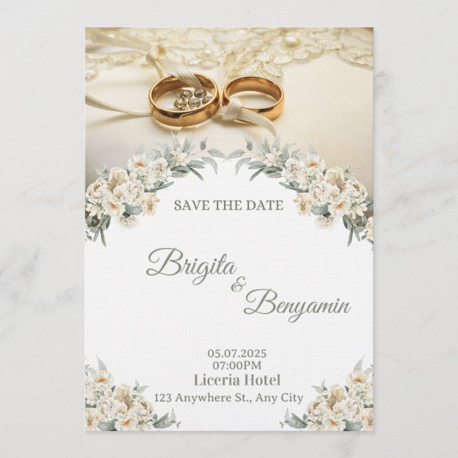 Convite Elegant Floral Wedding Invitation – Customizable  (Frente)
