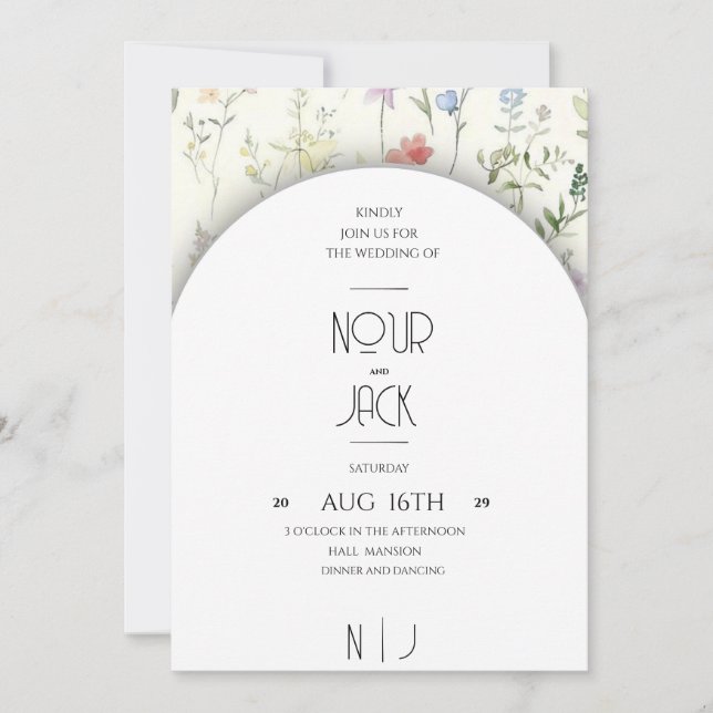 Convite Elegant Floral Wedding Invitation – Customizable W (Frente)
