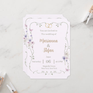 Convite Elegant Floral Wedding Invitation Editable Custom