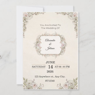 Convite Elegant Floral Wedding Invitation | Editable Moder