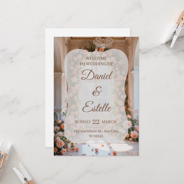 Convite Elegant Floral Wedding Invitation | Editable Weddi (Frente/Verso In Situ)