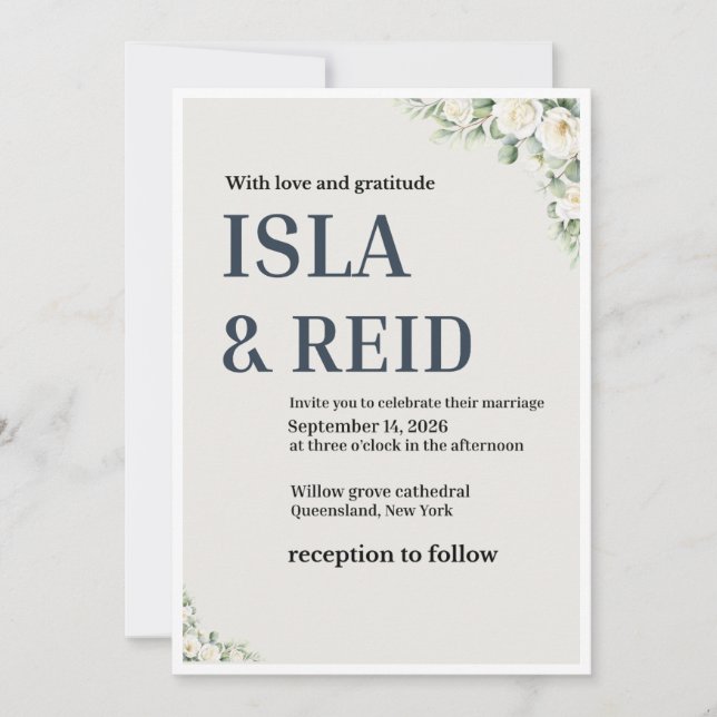 Convite Elegant Floral Wedding Invitation | Minimal Classi (Frente)