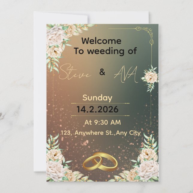 Convite Elegant Floral Wedding Invitation Minimal & Roma (Frente)