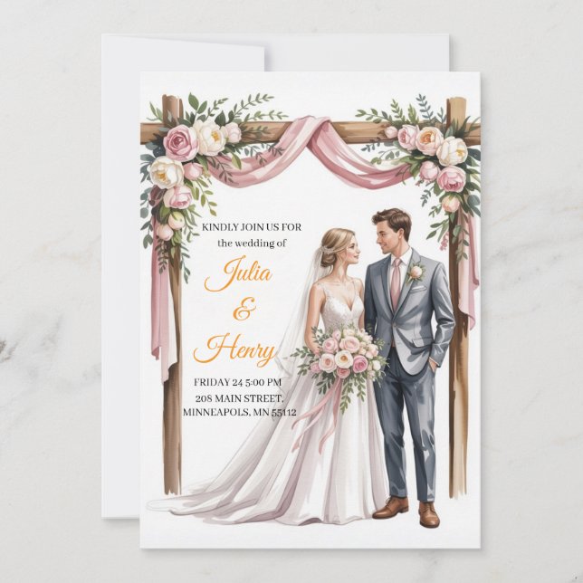 Convite Elegant Floral Wedding Invitation | Romantic Garde (Frente)