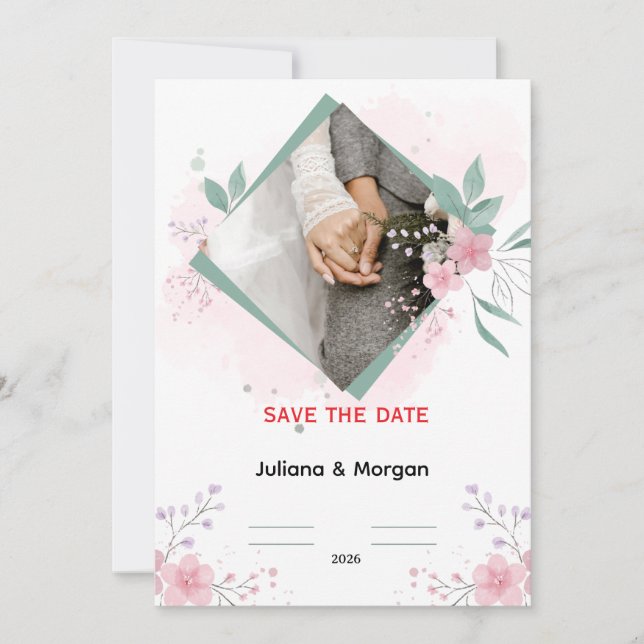 Convite Elegant Floral Wedding Invitation | Romantic Pink  (Frente)