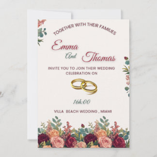 Convite Elegant Floral Wedding Invitation Suite | Burgundy