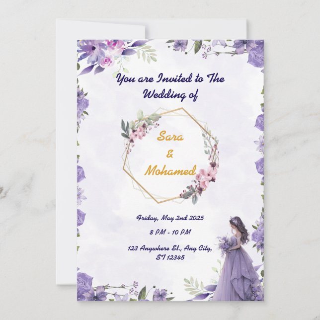 Convite Elegant Floral Wedding Invitation Template  (Frente)