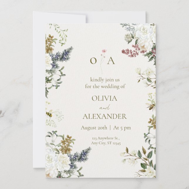 Convite Elegant Floral Wedding Invitation Template (Frente)