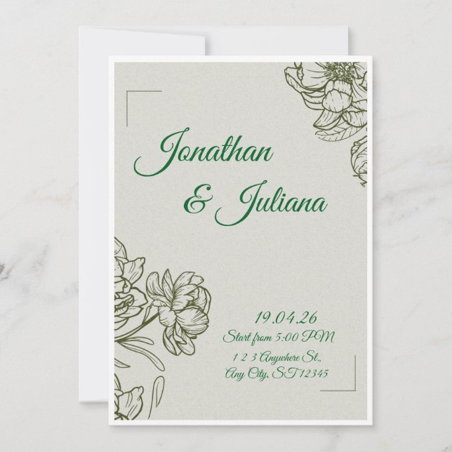Convite Elegant Floral Wedding Invitation Template  (Frente)