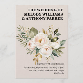 Convite Elegant Floral Wedding Invitation | White Rose & E