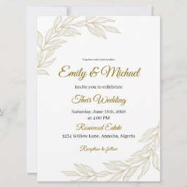 Convite Elegant Floral Wedding Invitation with Gold Script