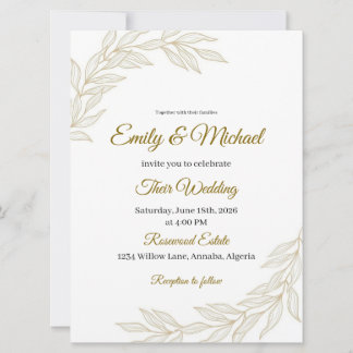 Convite Elegant Floral Wedding Invitation with Gold Script