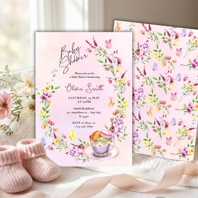 Convite Elegant Floral with Butterflies Party Baby Shower  (Criador carregado)