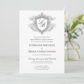 Convite Elegant Flourish Crest Monogram Wedding Invitation