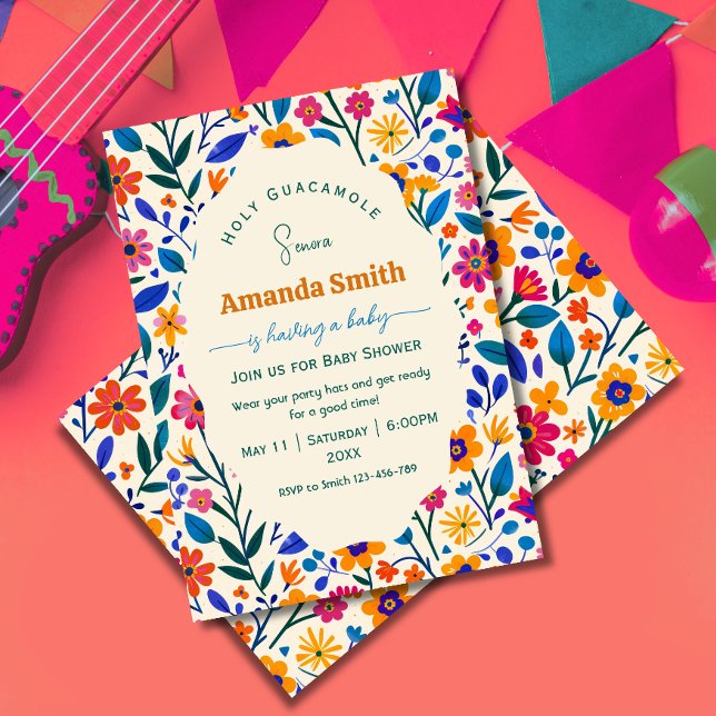 Convite Elegant Folk Mexican Floral Baby shower invitation (Criador carregado)