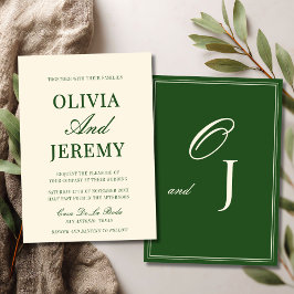 Convite Elegant Forest Green & Cream Old Money Wedding